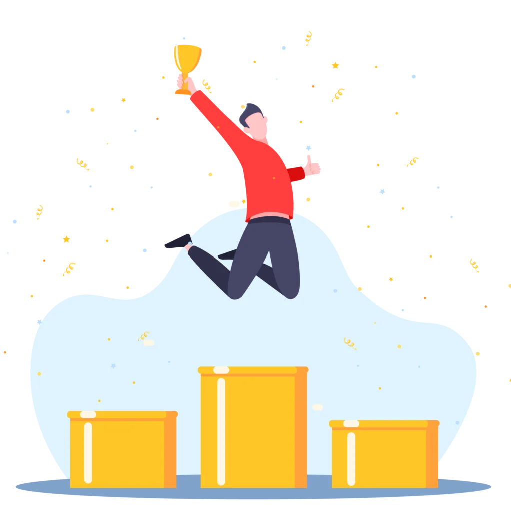 Google Suchmaschinenoptimierung Illustration Person mit Pokal springt