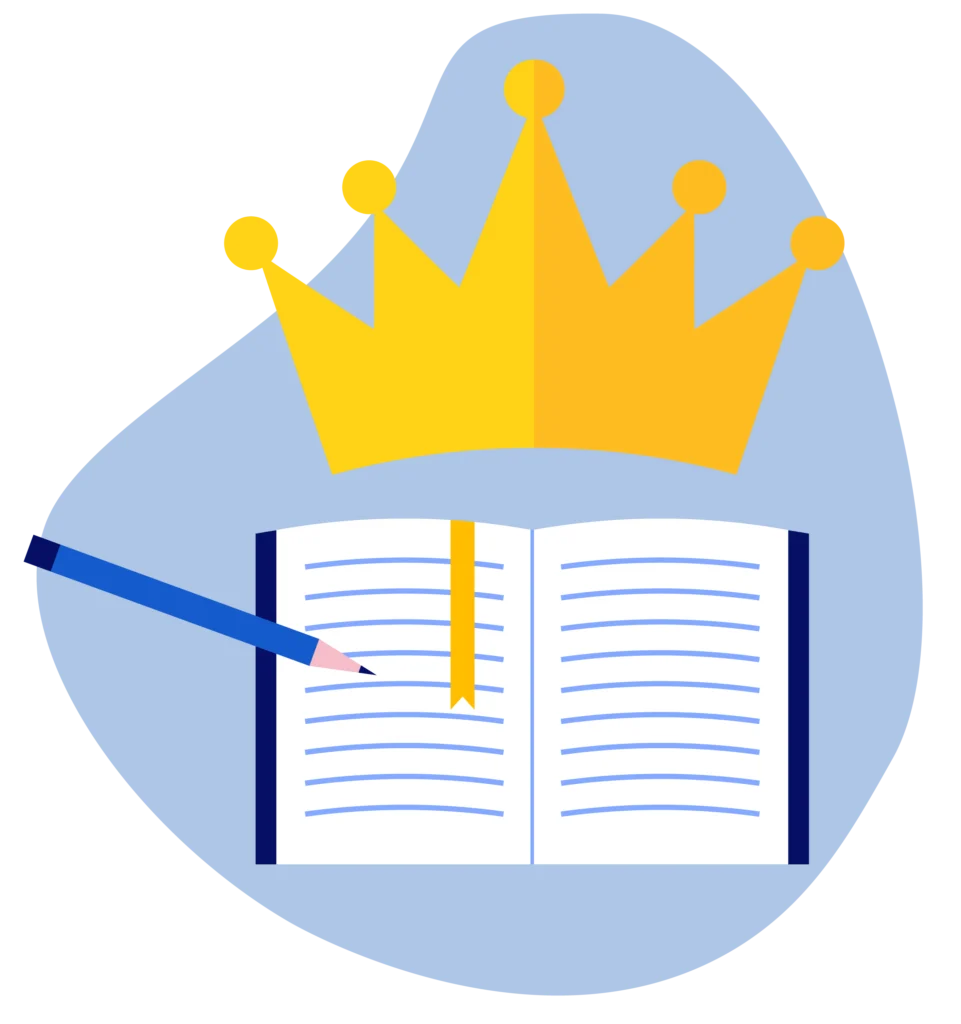 Content ist King – Illustration – Buch und Stift mit Krone